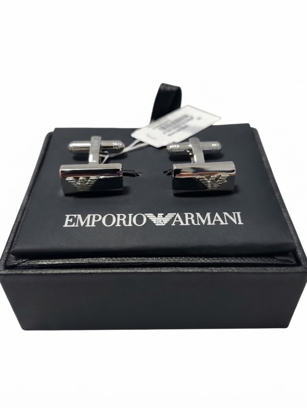Emporio Armani Silver Rectangular Eagle Logo Cufflinks